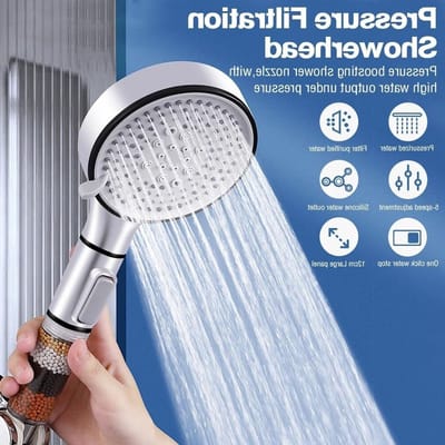 Hoogdruk Douchestraal met Filter, Handheld Douchekop voor Krachtige Waterstroom, 5 Stralingsmodi, Bespaar Water en Verwijder Hard Water, Chloor en Bacteriën