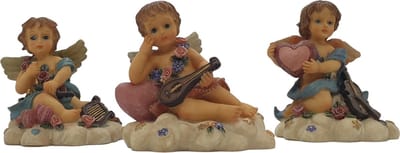 Engel beeldje met vleugels zittend – set van 3 decoratie engelenbeeldjes 9 cm hoog polyresin materiaal | GerichteKeuze