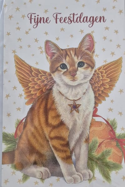 8 kerstkaarten Kat met vleugels - Francien katten 8 kaarten met enveloppen
