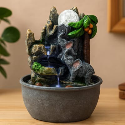 Tafelwaterornament - 25 cm - Olifanten en palmboom