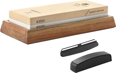 Xinzuo - Professionele Slijpsteen van wit Korund - Dubbelzijdige korrel 3000/8000 - Met Bamboe anti-slip houder, hoekgelijder en corrector