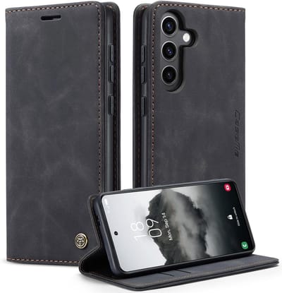 CaseMe – Telefoonhoesje geschikt voor Samsung Galaxy S24 FE – Wallet Book Case – Magnetische Sluiting – PU Leer – Zwart