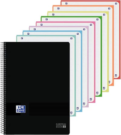 SnelShoppen - Notitieboek A4, 5x5 Geruit, Kunststof Omslag, 8 Kleurlinten, Microgeperforeerde Vellen, Zwart - Perfect voor School, Kantoor en Notities
