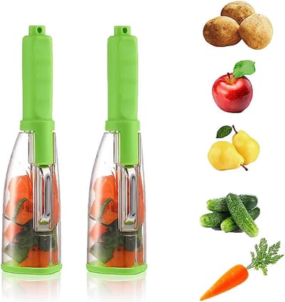 Waledano® Multifunctionele Peelr Met Opbergdoos - Dunschiller Met Opvangbakje - Opslag Schiller - Fruitschiller - Keuken - Dunschiller