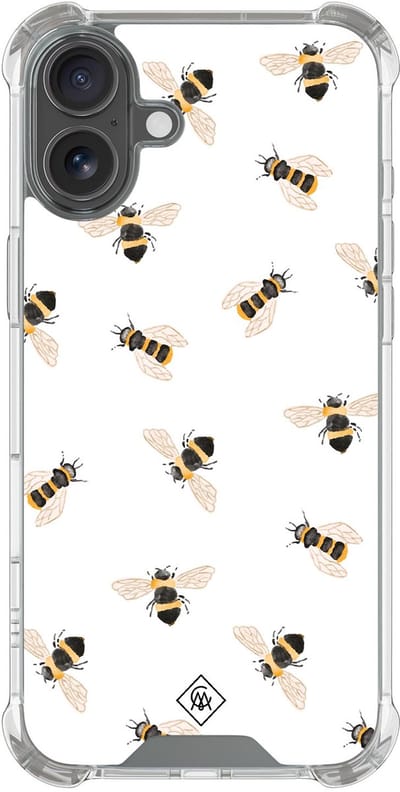 Casimoda® hoesje - Geschikt voor iPhone 17 - Bee Happy - Shockproof case - Extra sterk - TPU/polycarbonaat - Bruin/beige, Transparant