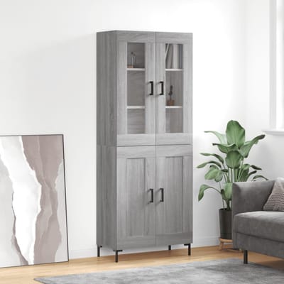 vidaXL - Hoge - kast - 69,5x34x180 - cm - bewerkt - hout - grijs - sonoma - eikenkleurig
