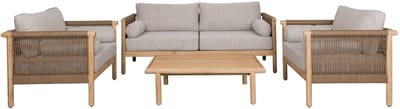 Dutchbone Oasis Tuinset Bank, Salontafel + 2x Fauteuil/ Loungestoel - Beige