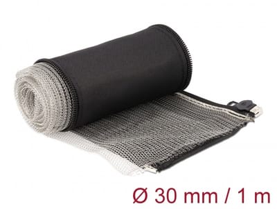 Delock EMI Shielding braided sleeve with zip heat resistant 1 m x 30 mm black
