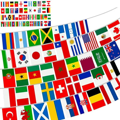 Internationale Vlaggenlijn - Wereld Vlaggen 50P - 13 m - Waterbestendig Polyester - Voor Tuin en Feestdecoraties