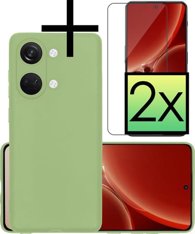 Hoesje - Met 2x Screenprotector - Geschikt voor OnePlus Nord 3 - Sterk & Shockproof - Back Cover - Siliconen Case - Telefoon Hoes - Groen