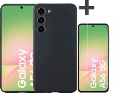 Hoesje geschikt voor Samsung Galaxy A56 hoesje zacht siliconen met gehard glas Screenprotector- Arara backcover - Zwart
