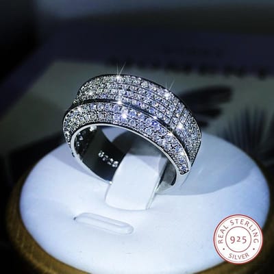 Luxe Exquise Witte Zirkoon Volledige Diamanten Ring Voor Damesstel Sterling Zilveren Mode Ring Feest Verjaardag Sieraden Cadeau 8 gray