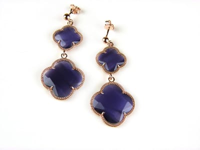 model Double Fiori groot oorringen in zilver roze verguld paarse klavers