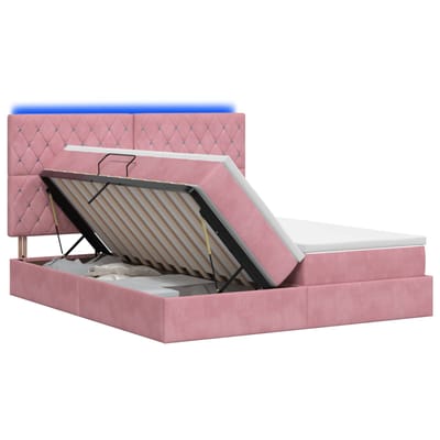 vidaXL - LED - opbergbed - met - matras - Roze - 200 - x - 200 - cm - Fluweel