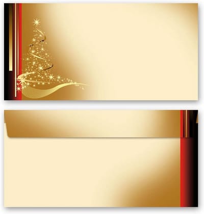 Kerst Enveloppen - Briefkaarten Post - Kerstgroeten Versturen - Zonder Venster - 10 Stuks DL - Rood Goud Zwart