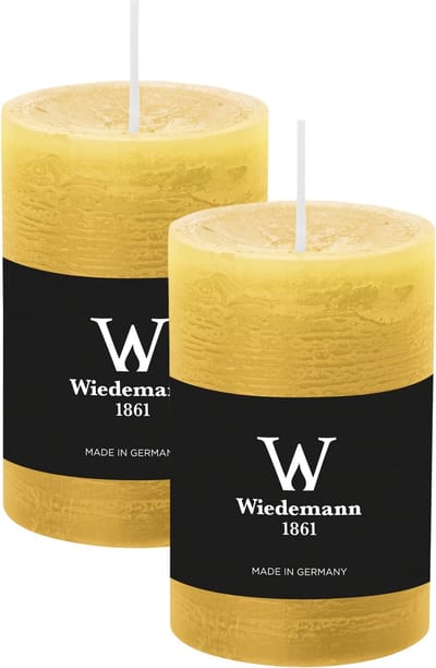 Wiedemann Cilinderkaars/stompkaars - 2x - rustieke kaars - okergeel - 6 x 9 cm - 30 branduren