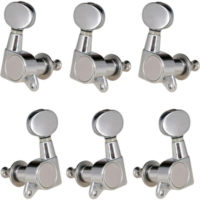 Stemsleutels voor gitaarsnaren Stemmechanieken Gesloten stemmechanieken Stemsleutels Ovale knop 6 links voor 3 Right & 3 Left zilver