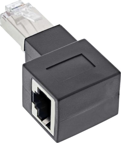 STP CAT6a 10 Gigabit RJ45 haakse adapter - haaks naar rechts / zwart