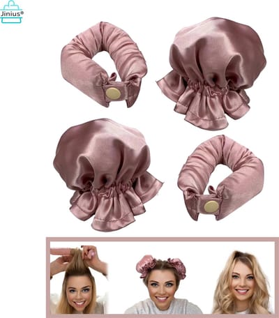 Heatless Curls - Zero Heat Bun-Bon - Roze - Zero Heat Bun - Hittevrije Krullen - Haarrollers - Satijnen Haarkruller - Bekend van TikTok - Set van 2 rollers & 2 kapjes