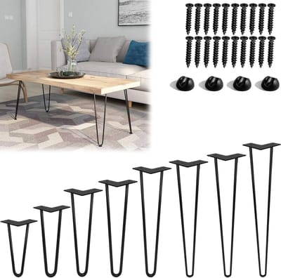 Set van 4 Haarspeldtafelpoten, Doe-Het-Zelf Meubelpoten met Vloerbeschermers en Schroeven, 2-Polige Stalen Haarspeldpoten, Verwisselbare Meubelpoten, Haarspeldpoten voor Tafels, Stoelen, Kasten en Banken, 61 cm NAIZY