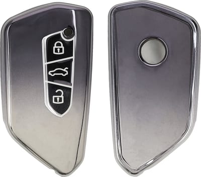 kwmobile autosleutel hoesje geschikt voor VW Golf 8 3-knops autosleutel hoes - TPU autosleutel behuizing - Beschermende auto sleutel case - Sleuteletui in donkergrijs / zilver