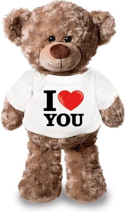 Knuffel teddybeer - i love you - 24 cm - pluche - met shirt