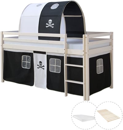 Homestyle4u Hoogslaper - 90x200 cm - Wit - met lattenbodem en matras