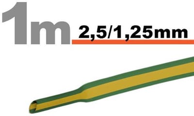 20× 1 Meter Krimpkous Groen/Geel 2,5 / 1,25 mm – 20 Stukken Van 1 Meter – Warmtekrimpbuis Voor Isolatie En Kabelbescherming – Geschikt Voor Elektrische Installaties En Reparaties [11020X]