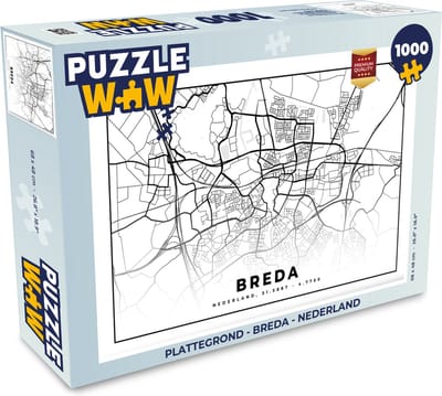 Puzzel Plattegrond - Breda - Nederland - Legpuzzel - Puzzel 1000 stukjes volwassenen - Stadskaart