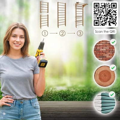 Houten Klimwand - Fitness Klimrek - Kinderen Volwassenen - Inclusief Accessoires - 115 x 127 x 220 cm - Zwart