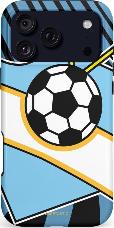 Casetastic hoesje geschikt voor Apple iPhone 17 Pro Max - MagSafe - Dubbellaagse bescherming - Kampioensbal - Fashion Case - Lichtblauw Zwart Wit