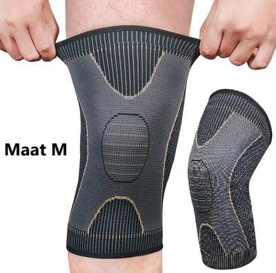 Sport Knie Sleeve M Koper Infused – Elastische Knieband – Stabiliteit & Grip – Voor Hardlopen, Fitness & Training – Zwart (1 Stuk)