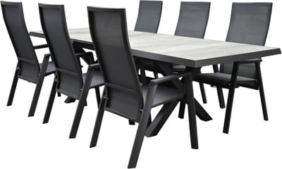Nancy New Delhi dining tuinset uitschuifbaar 204-264x103xH74,5 cm 7 delig verstelbaar