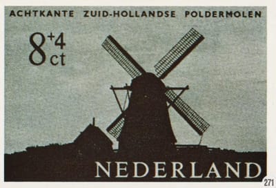 Briefkaart met afbeelding Achtkante Zuid-Hollandse poldermolen postzegel