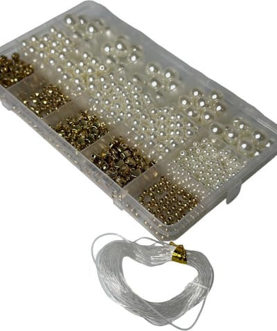 MGM Trading - 720 Stuks Witte Ronde Glazen Kralen (4/6/8/10/12mm) met 5 Verschillende Goudkleurige Spacer Kralen voor Sieraden Maken, DIY Ambachten, Kettingen en Armbanden - Perfect Meisjescadeau
