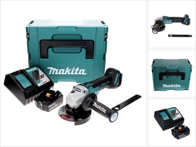 Makita DGA 506 RG1J accu haakse slijper 18 V 125 mm borstelloos + 1x oplaadbare accu 6.0 Ah + lader + Makpac