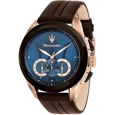 Maserati Traguardo Horloge - Maserati heren horloge - Blauw - diameter 45 mm - Rose Gold toned Stainless Steel