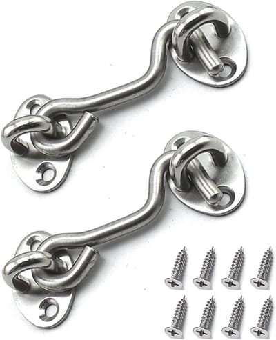Set van 2 RVS Cabin Hooks van 3 Inch met 8 Montage Schroeven voor Deuren, Garagedeuren en Ramen, Duurzaam en Betrouwbaar