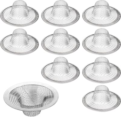 Set van 10 RVS Afvoerzeefjes 7 cm voor Haar en Vuil - Fijn Gaas Design, Eenvoudig Schoon te Maken, Anti-Verstopping voor Badkamer en Keuken