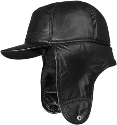 Leren Wintermuts Heren – Wintermuts met Oorkleppen – Warme Bomber Muts - Winter Pet Heren – Ski Muts voor Koude Dagen - Maat 55-56 cm
