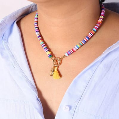 Sorprese regenboog - ketting dames - incl. hanger - kralenketting dames - 40 cm - cadeau - Model Z