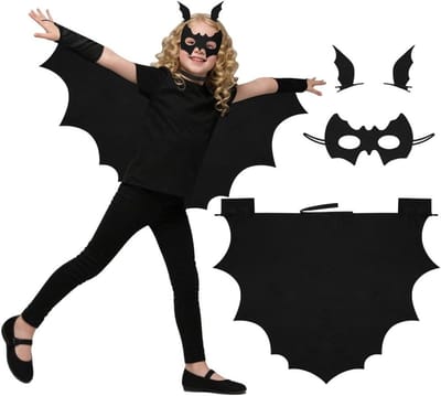 Kinderen Bats Kostuum met Masker en Haarspelden, Vampiercape voor Halloween en Carnaval, 4-delige Set