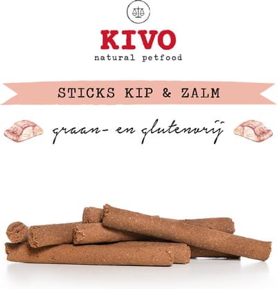 Kivo Petfood Hondensnack Sticks Kip & Zalm 2 zakken x 6 stuks - Graanvrij en Glutenvrij