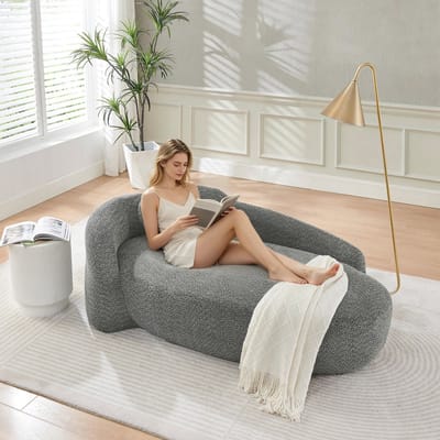 Komhtom Bank - Teddyfleece - Grijs - Met Kussens - Zacht Gestoffeerd voor Woonkamer en Slaapkamer