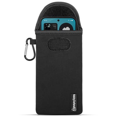 MobyDefend Hoesje - Geschikt voor Nothing Phone (4a) Pro - Neopreen Pouch Met Karabijnhaak - Insteek - Riemlus - Zwart