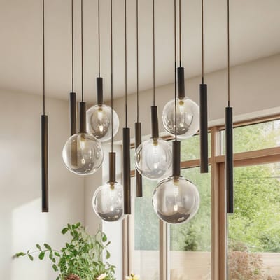 Lucande - hanglamp - 12lichts - Glas, ijzer - H: 30 cm - G9 - zwart, rookgrijs