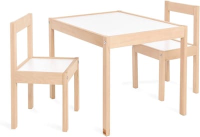 Kindertafelspeelset met 2 Stoelen - Hout en Wit Decor