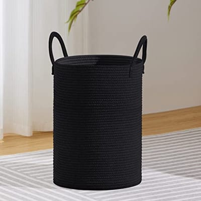 Geweven touw opbergmand voor dekens, speelgoed en vuile kleding - 30 l - zwart
