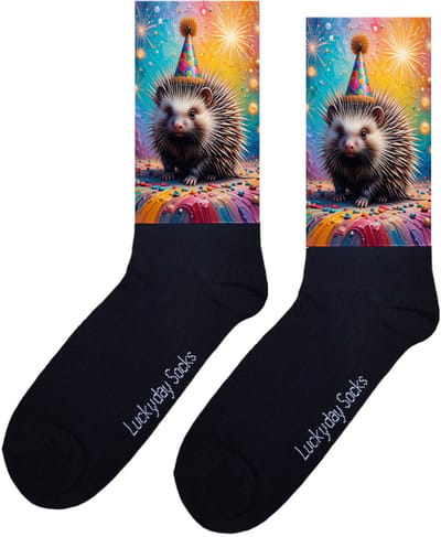 Feest stekelvarken - Valentijn sokken - Verjaardag Cadeau - Grappige sokken - Leuke sokken - Hem Haar sokken - Kunst sokken - Vrolijke sokken - Gefeliciteerd - Sinterklaas cadeau - Kerst cadeau - Leuk Cadeau - Socks maken Happy - Maat 37-44
