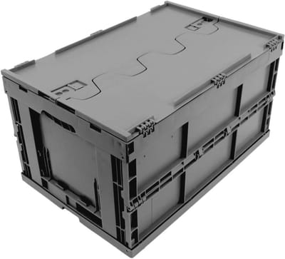 Opvouwbare transportdoos met deksel - 61 liter, 60x40x33cm, stabiele boodschappendoos, max. 60kg, grijs